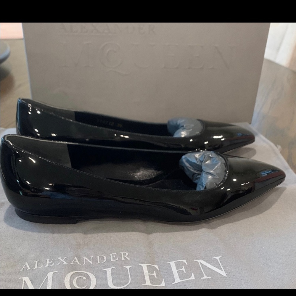 New Alexander McQueen Black Patent Leather Flats size 8